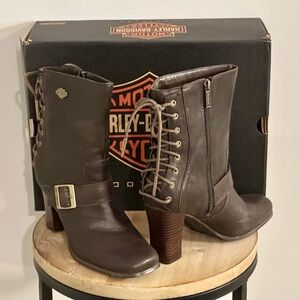 Harley Davidson Shanna Dark Brown Leather Motorcycle Women’s Boots 8